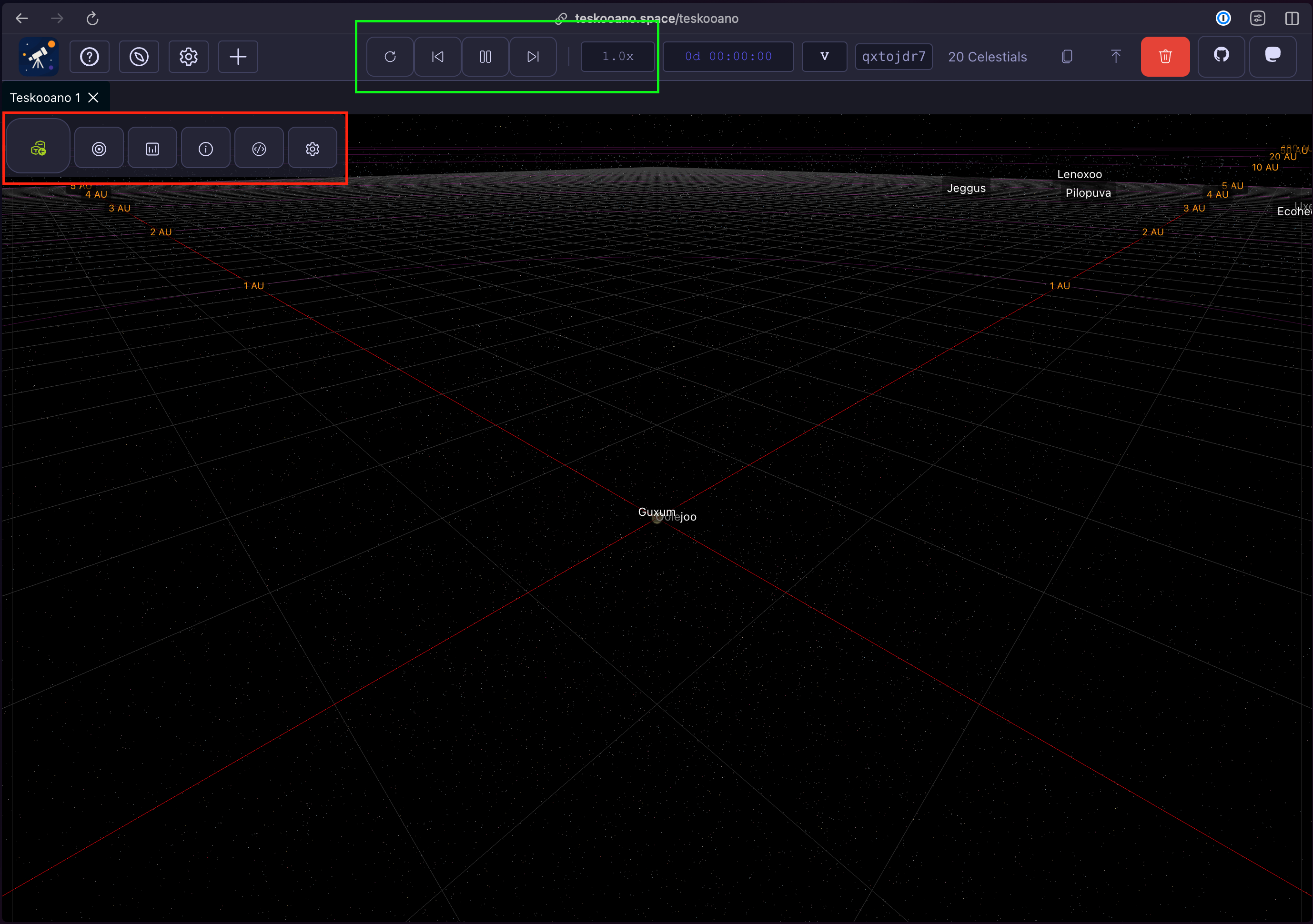 A screenshot of the Teskooano engine when a system is loaded