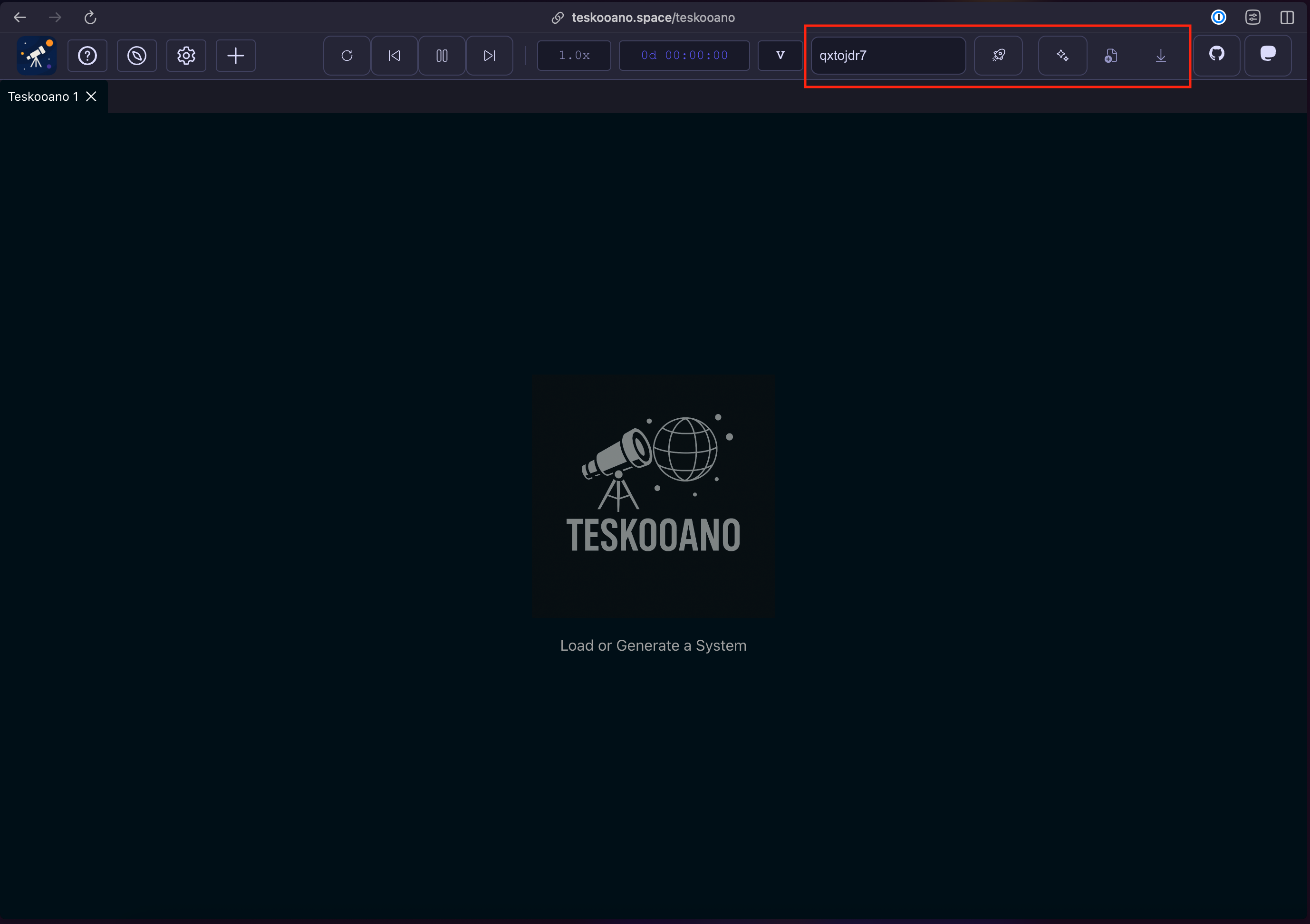 A screenshot of the Teskooano interface when you first open the browser