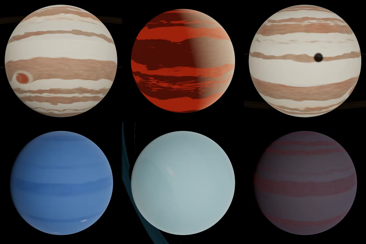 Close-ups of several gas giants