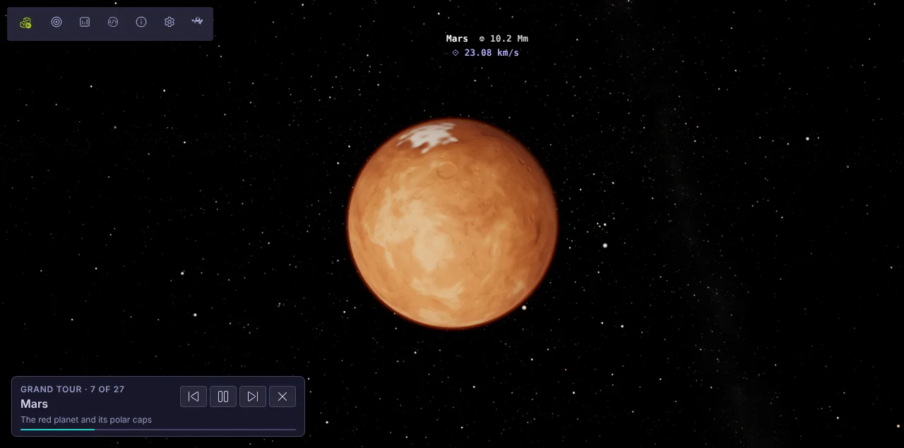 Mars with craters and a polar cap
