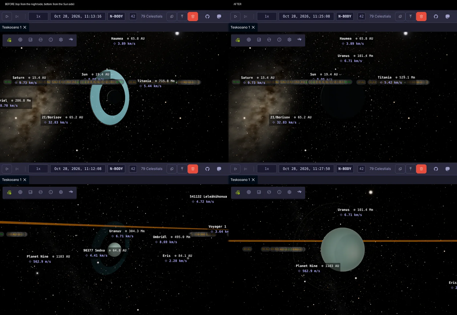 Uranus' rings before and after the fix