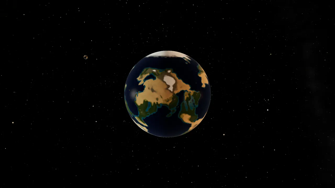 Caprica, with continents, mountain belts and polar ice