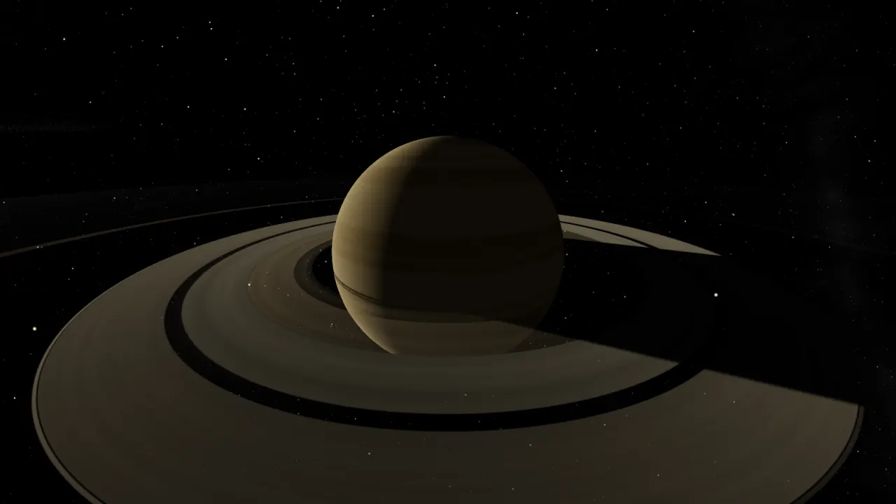 Saturn and its rings in photo mode, with no interface